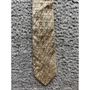 Thierry Mugler Paris Mens 100% Silk Geometric Embroidered Neck‎ Tie Beige 55.5"